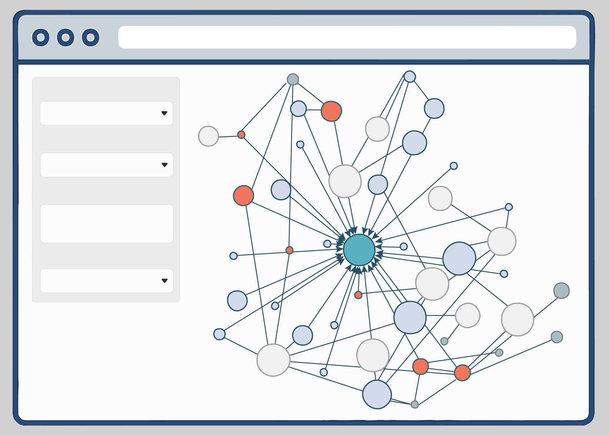 SPHN Metadata catalog teaser image, schema scope. Showing a schematized web app with a knowledge graph and a menu with customization options