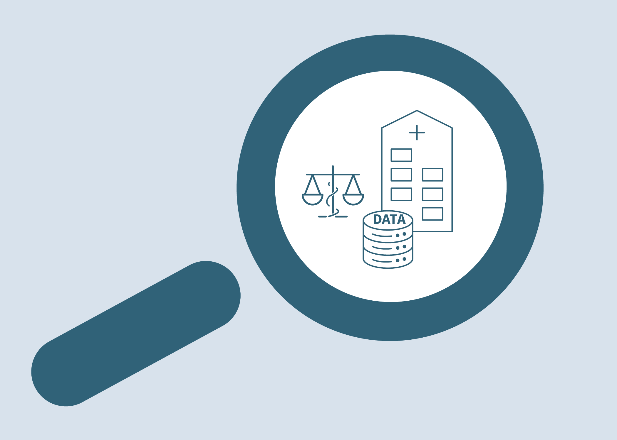 Magnifying glass focussing on data governance process in hospitals